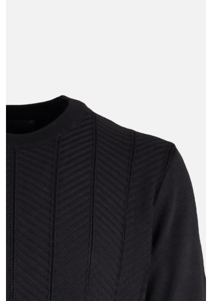 Erkek Bisiklet Yaka Triko Kazak Balıksırtı Desen Yün Modern Fit Siyah fiyatları