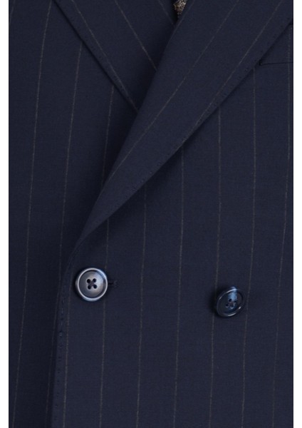 Erkek Kruvaze Takım Elbise Çizgili Kırlangıç Yaka Çift Yırtmaç Modern Fit Lacivert