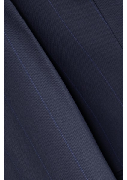 Erkek Kruvaze Takım Elbise Geniş Çizgili Kırlangıç Yaka Çift Yırtmaç Rahat Kalıp Lacivert fiyatları