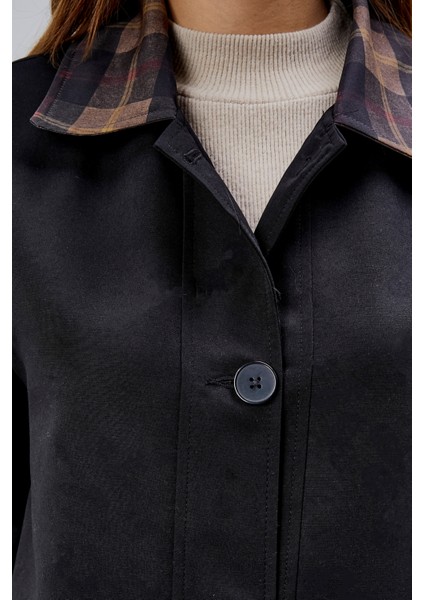 Mia Siyah Ekose Yaka Cepli Oversize Trençkot fırsatları