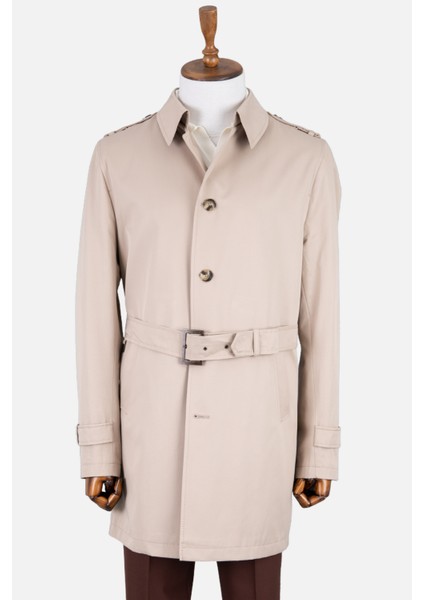 Erkek Trençkot Pamuklu Kuşaklı Modern Fit Mevsimlik Bej