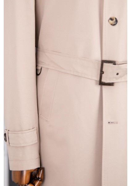 Erkek Trençkot Pamuklu Kuşaklı Modern Fit Mevsimlik Bej