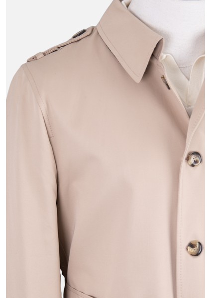 Erkek Trençkot Pamuklu Kuşaklı Modern Fit Mevsimlik Bej