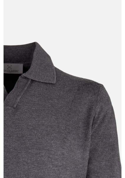 Erkek Polo Yaka Triko Kazak Slim Fit Pamuk Kaşmir Antrasit fiyatları