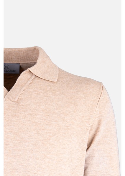 Erkek Polo Yaka Triko Kazak Slim Fit Pamuk Kaşmir Camel fiyatları