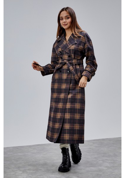 Elora Lacivert Ekose Detaylı Premium Oversize Trençkot 46650 modelleri