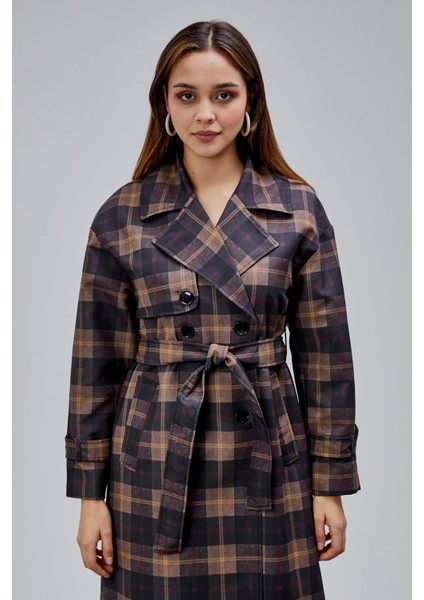 Elora Lacivert Ekose Detaylı Premium Oversize Trençkot 46650 fırsatları