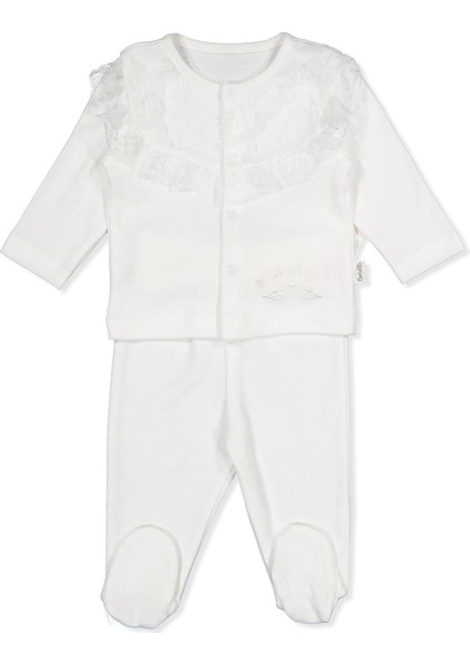 Interlok Patikli Pijama Takımı 2li (Mıss Angel) Ekru