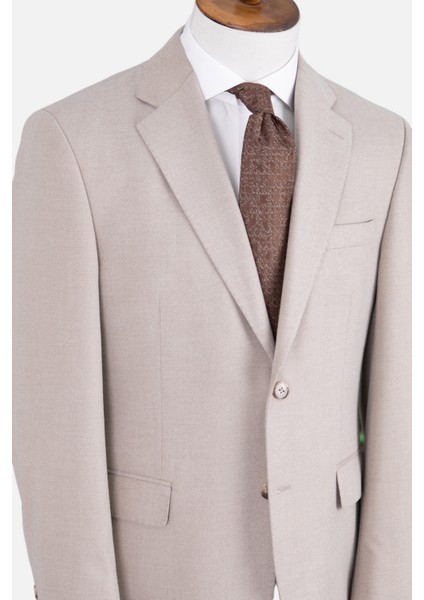 Erkek Klasik Takım Elbise Flanel Yün Mono Yaka Çift Yırtmaç Rahat Kalıp Bej fırsatları