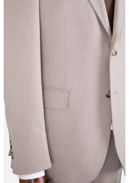 Erkek Klasik Takım Elbise Flanel Yün Mono Yaka Çift Yırtmaç Rahat Kalıp Bej indirimleri