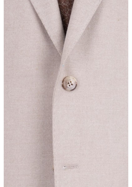 Erkek Klasik Takım Elbise Flanel Yün Mono Yaka Çift Yırtmaç Rahat Kalıp Bej