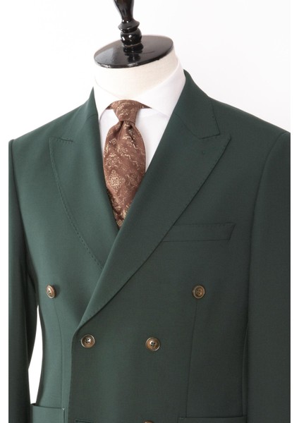 Erkek Kruvaze Takım Elbise Kırlangıç Yaka Yarım Astar Torba Cep Modern Fit Petrol Yeşili fırsatları