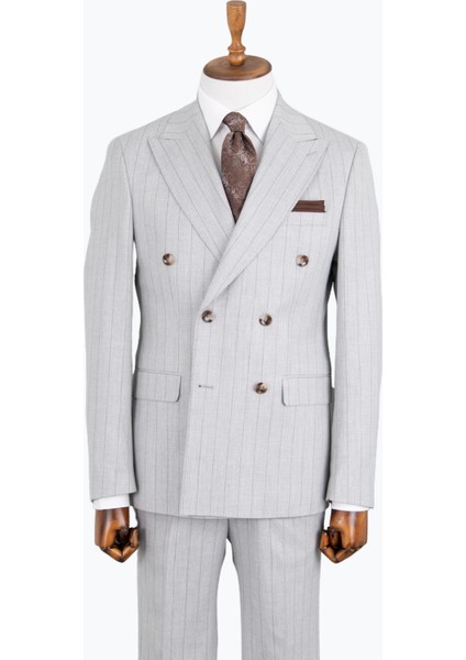 Erkek Kruvaze Takım Elbise Sivri Yaka Yarım Astar Çift Yırtmaç Modern Fit A.gri