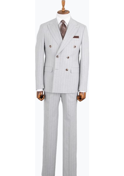 Erkek Kruvaze Takım Elbise Sivri Yaka Yarım Astar Çift Yırtmaç Modern Fit A.gri modelleri