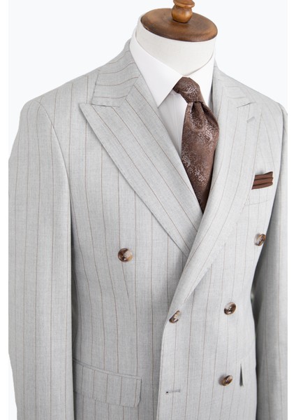 Erkek Kruvaze Takım Elbise Sivri Yaka Yarım Astar Çift Yırtmaç Modern Fit A.gri fırsatları