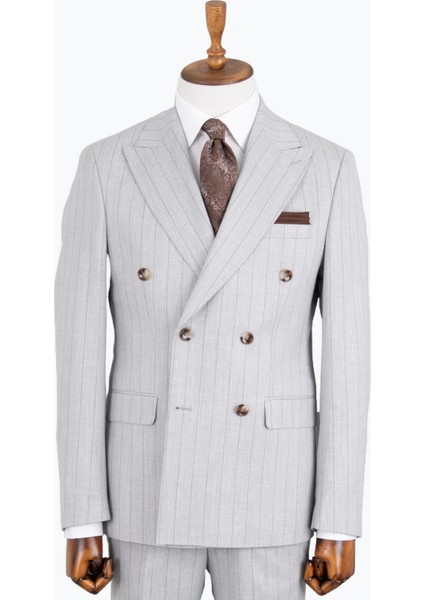Erkek Kruvaze Takım Elbise Sivri Yaka Yarım Astar Çift Yırtmaç Modern Fit A.gri indirimleri