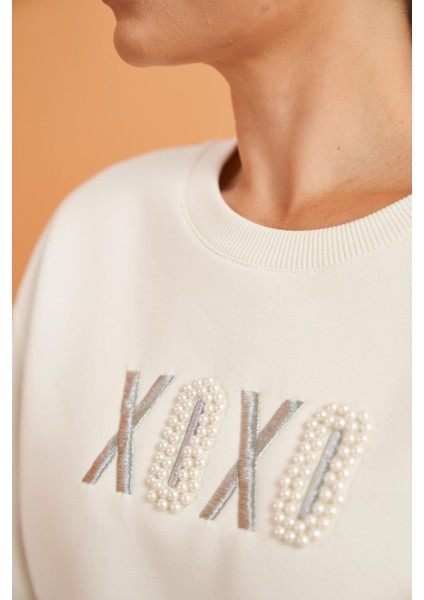 Xoxo Kadın Baskılı Uzun Kollu Sweatshirt Çizgili Eşofman Takım fiyatları