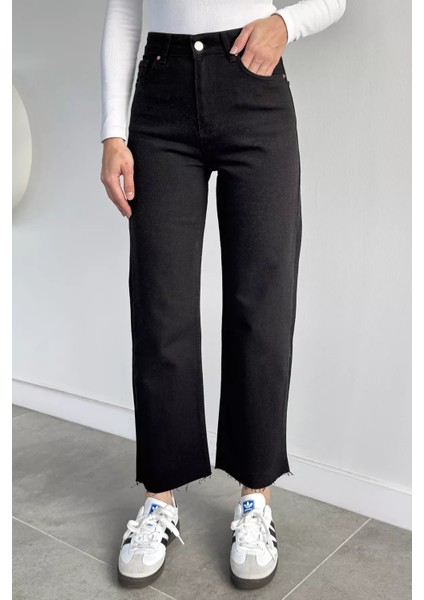 Kadın Yüksek Bel Kesik Paça Jean Kot Pantolon P-00019651