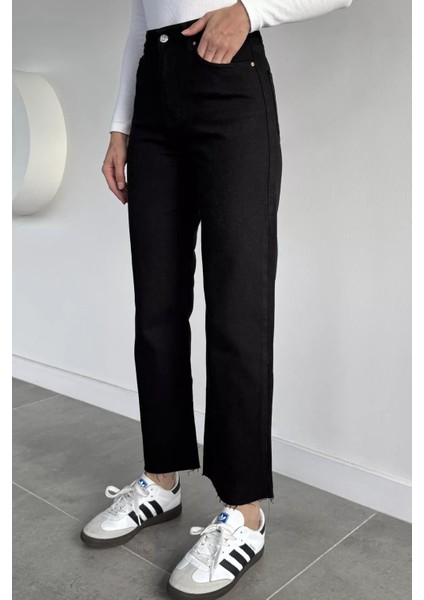 Kadın Yüksek Bel Kesik Paça Jean Kot Pantolon P-00019651 fiyatları