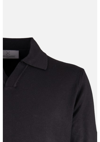 Erkek Polo Yaka Triko Kazak Slim Fit Pamuk Kaşmir Siyah fiyatları