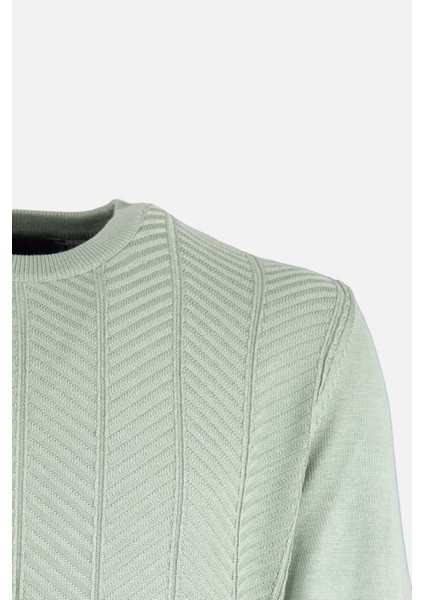 Erkek Bisiklet Yaka Triko Kazak Balıksırtı Desen Yün Modern Fit Yeşil fiyatları