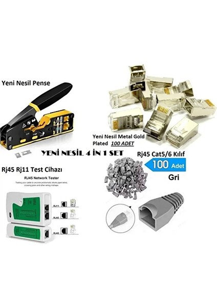 Yeni Nesil RJ45 Sıkma Pensesi RJ45 Test Cihazı 100 Adet Cover 100 Adet Yeni Nesil Metal Ez 8PC8C