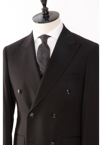 Erkek Kruvaze Takım Elbise Düz Renk Kırlangıç Yaka Çift Yırtmaç Modern Fit Siyah fiyatları
