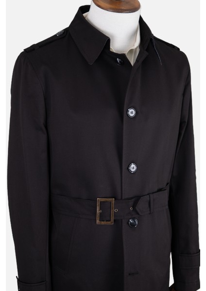 Erkek Trençkot Pamuklu Kuşaklı Modern Fit Mevsimlik Siyah modelleri