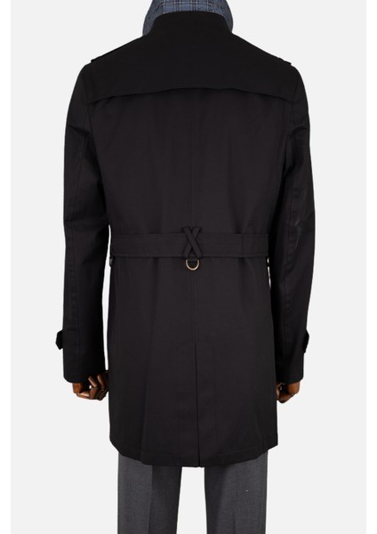 Erkek Trençkot Pamuklu Kuşaklı Modern Fit Mevsimlik Siyah fırsatları