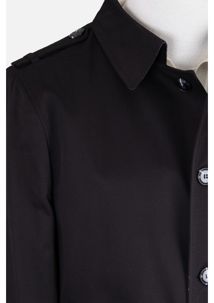 Erkek Trençkot Pamuklu Kuşaklı Modern Fit Mevsimlik Siyah indirimleri