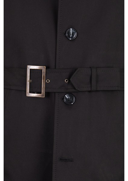 Erkek Trençkot Pamuklu Kuşaklı Modern Fit Mevsimlik Siyah