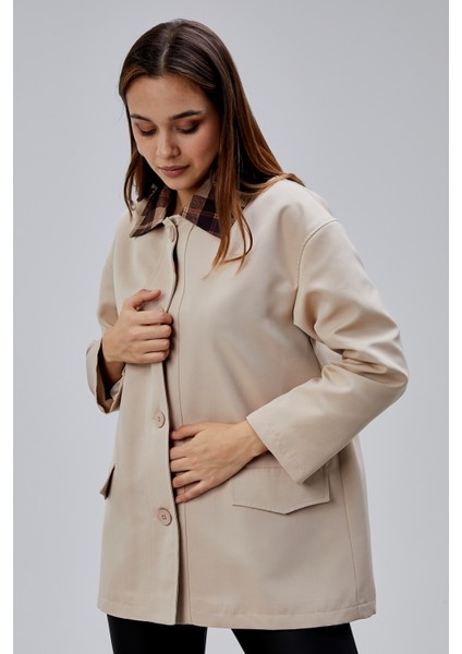 Mia Vizon Ekose Yaka Cepli Oversize Trençkot fiyatları