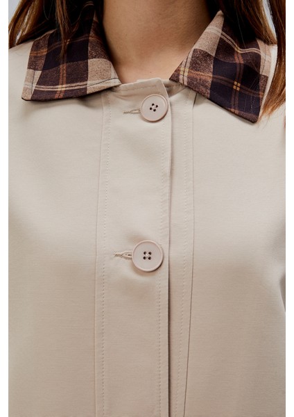 Mia Vizon Ekose Yaka Cepli Oversize Trençkot fırsatları