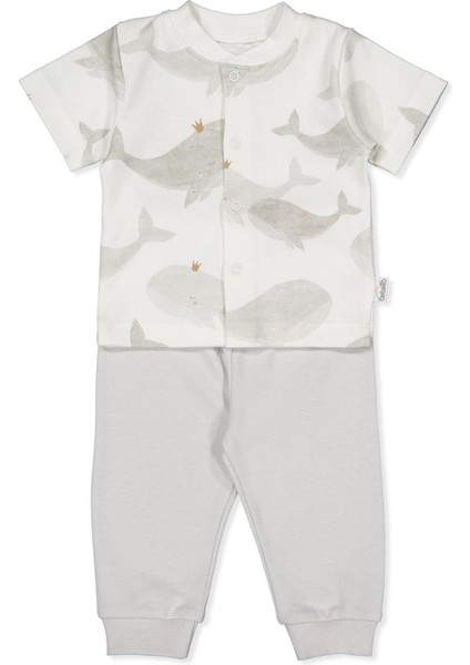 Interlok Patiksiz Mini Pijama Takımı 2li (Whales) Gri