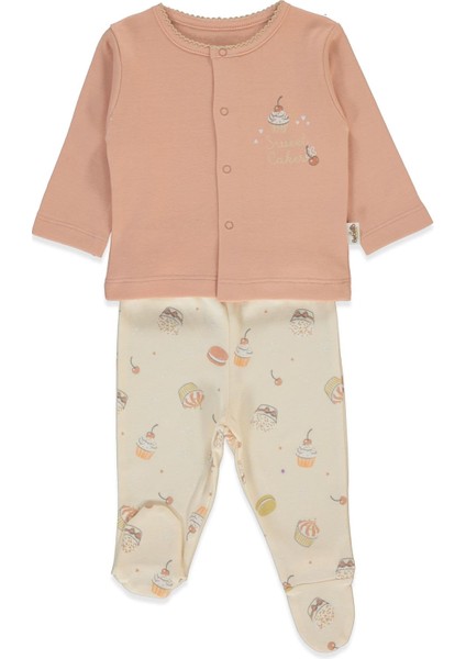 Organik Interlok Patikli Pijama Takımı 2li (Organıc Cupcakes) Somon