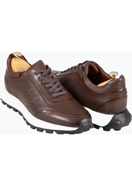 Erkek Spor Ayakkabı Hakiki Deri Bağcıklı Yüksek Taban Kahverengi fırsatları