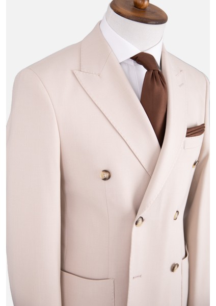 Erkek Kruvaze Takım Elbise Kırlangıç Yaka Yarım Astar Torba Cep Modern Fit Bej fiyatları