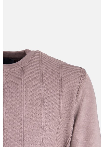 Erkek Bisiklet Yaka Triko Kazak Balıksırtı Desen Yün Modern Fit Vizon fiyatları