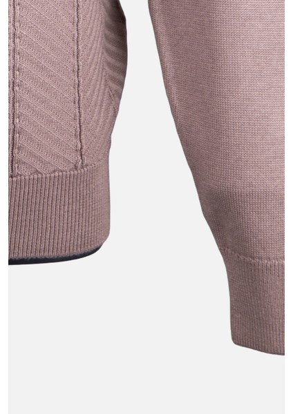 Erkek Bisiklet Yaka Triko Kazak Balıksırtı Desen Yün Modern Fit Vizon modelleri