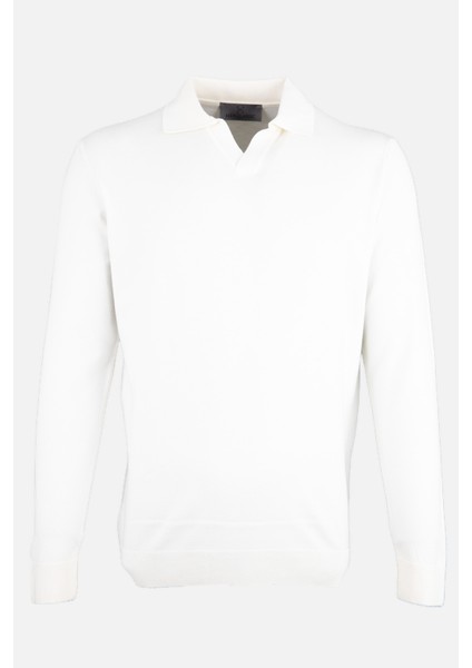 Erkek Polo Yaka Triko Kazak Slim Fit Pamuk Kaşmir Kemik