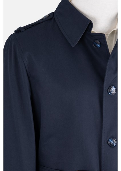 Erkek Trençkot Pamuklu Kuşaklı Modern Fit Mevsimlik Lacivert
