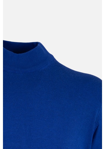 Erkek Yarım Balıkçı Yaka Triko Kazak Slim Fit Yün Saks Mavi fiyatları