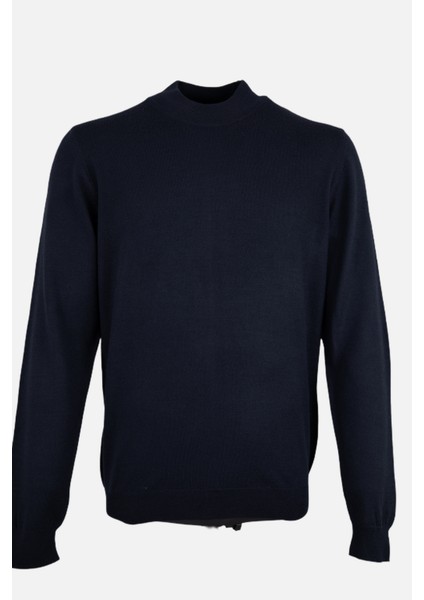 Erkek Yarım Balıkçı Yaka Triko Kazak Slim Fit Yün Lacivert