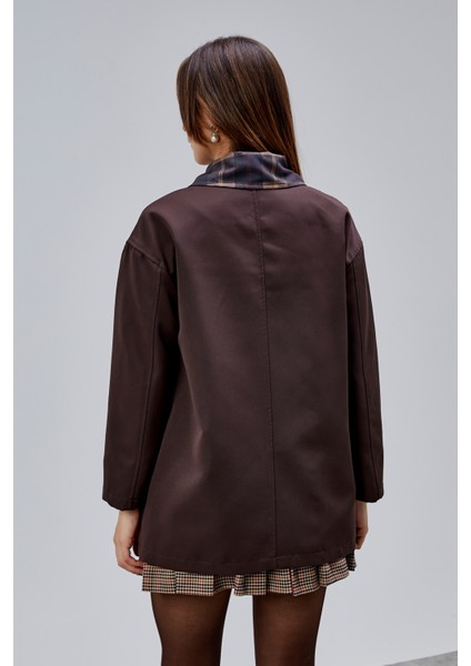 Mia Acı Kahve Ekose Yaka Cepli Oversize Trençkot indirimleri