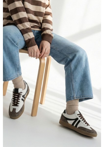 Kadın Sneaker Bağcıklı Düz Taban Retro Spor Ayakkabı Enoy Kahve fırsatları
