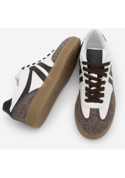 Kadın Sneaker Bağcıklı Düz Taban Retro Spor Ayakkabı Enoy Kahve