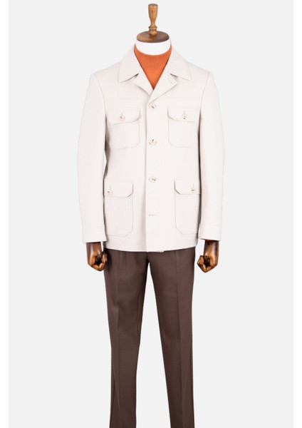 Erkek Safari Ceket Astarsız Mono Yaka Baharlık Slim Fit Bej modelleri