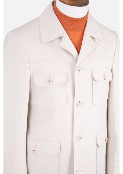 Erkek Safari Ceket Astarsız Mono Yaka Baharlık Slim Fit Bej fırsatları