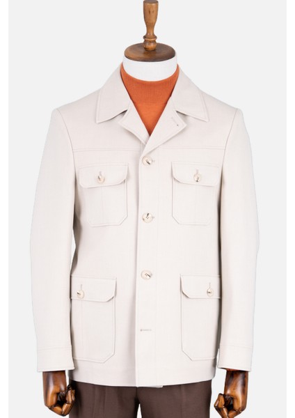 Erkek Safari Ceket Astarsız Mono Yaka Baharlık Slim Fit Bej indirimleri