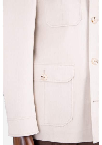 Erkek Safari Ceket Astarsız Mono Yaka Baharlık Slim Fit Bej